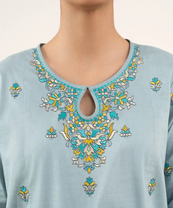 2 Piece - Embroidered Cotton Suit