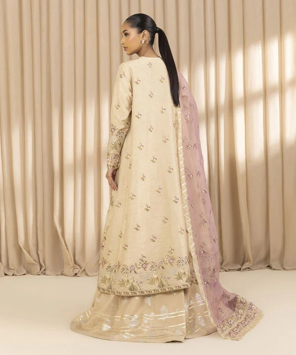 3 Piece - Embroidered Raw Silk Suit