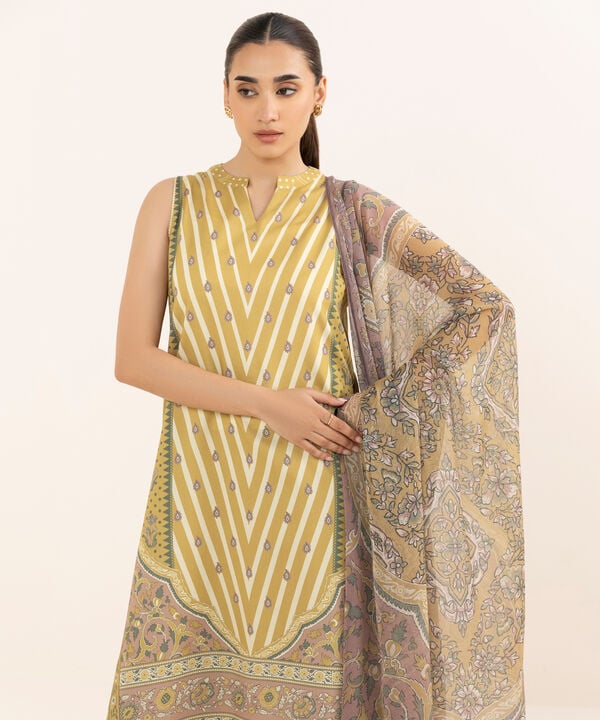 3 Piece - Printed Light Linen Suit