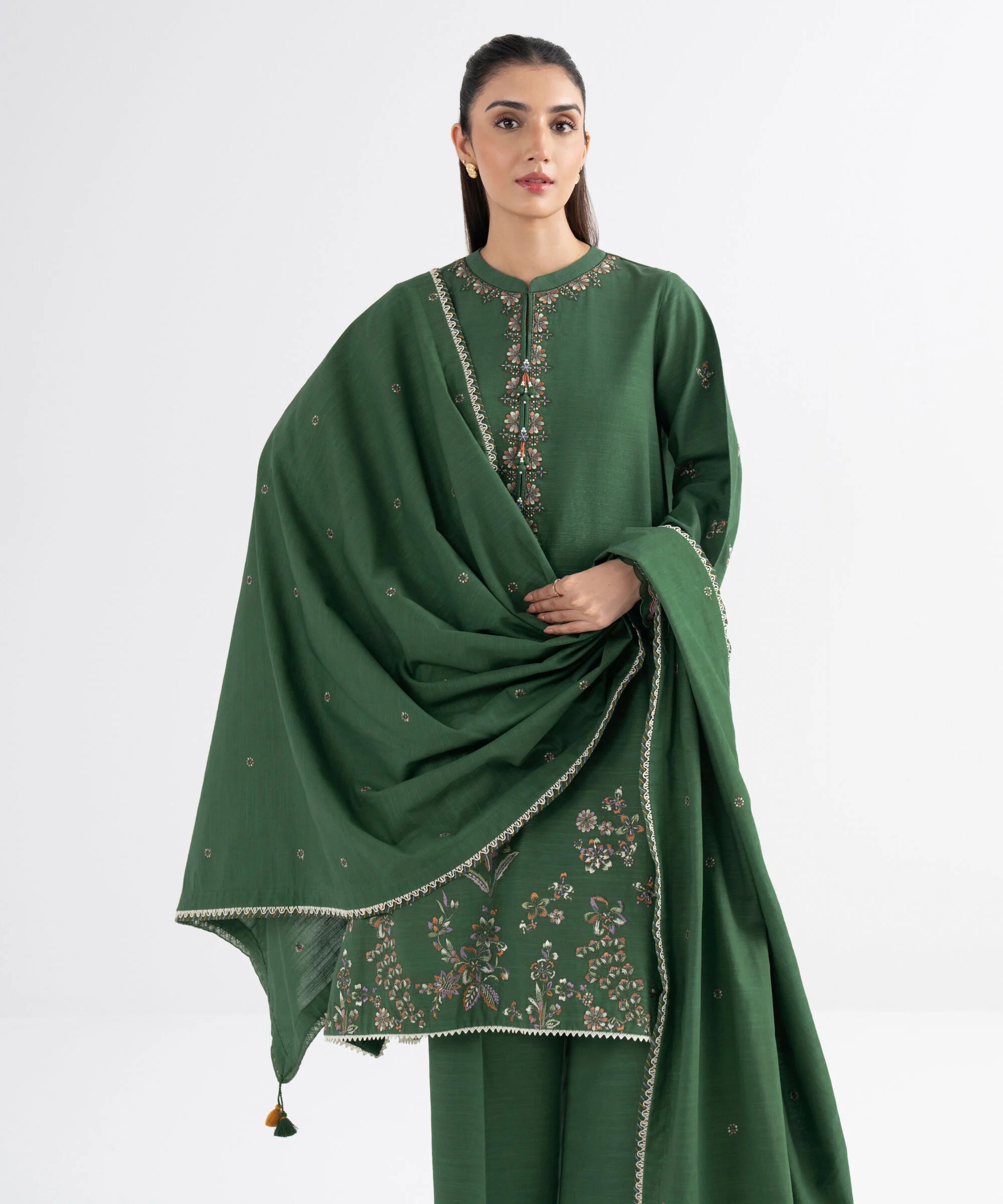 3 Piece - Embroidered Khaddar Suit