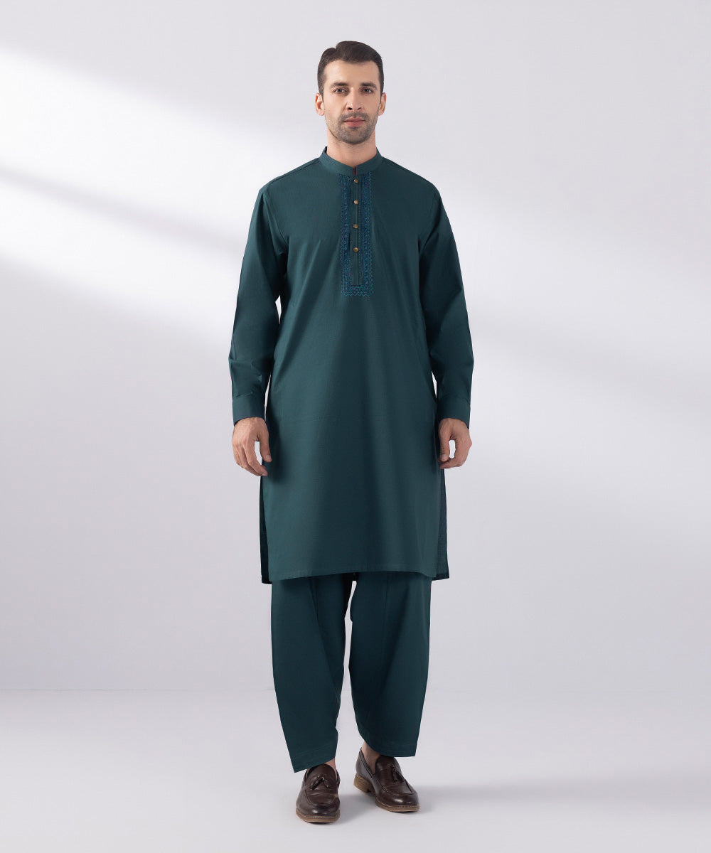 Embroidered Cotton Dobby Suit