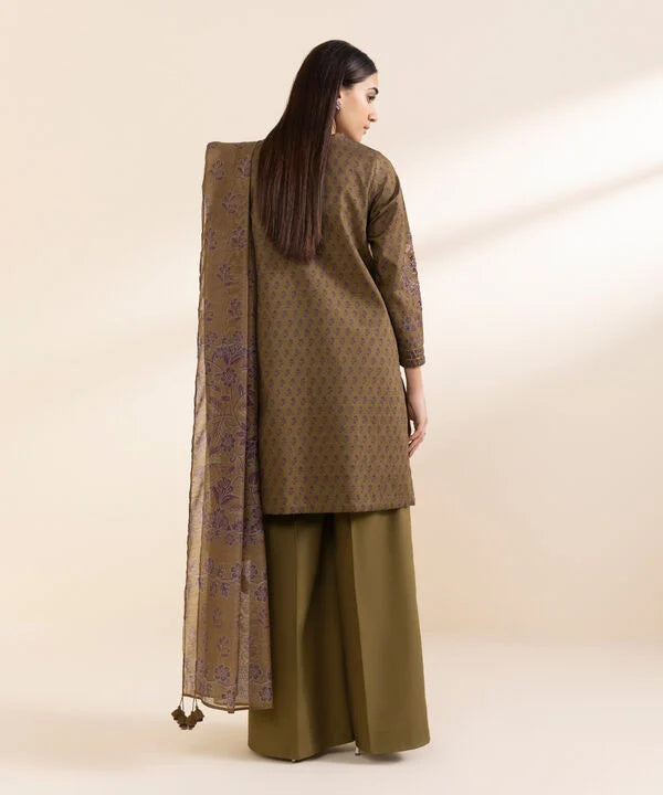 3 Piece - Embroidered Cotton Jacquard Suit