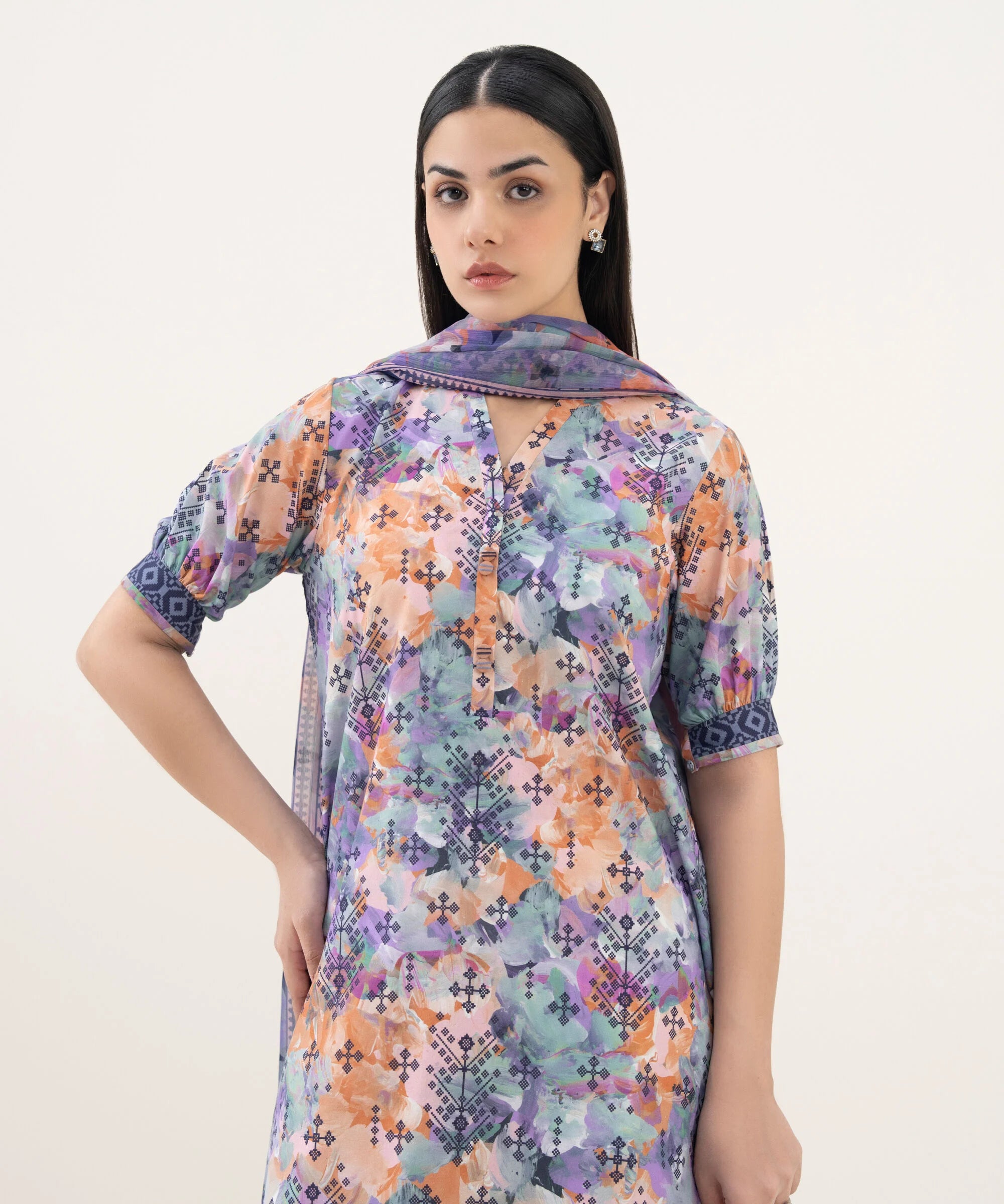 2 Piece - Printed Cotton Suit