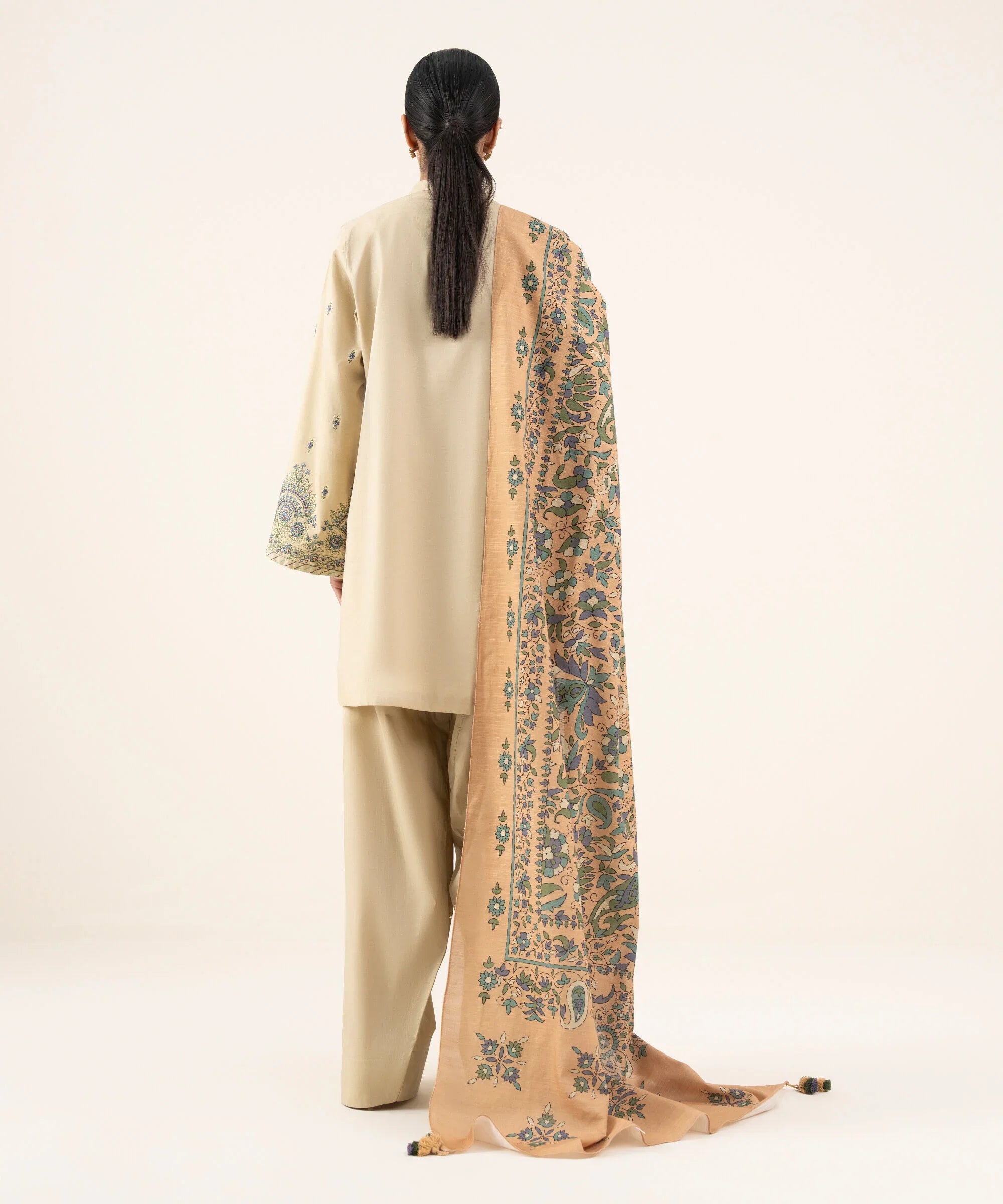 2 Piece - Embroidered Cotton Suit