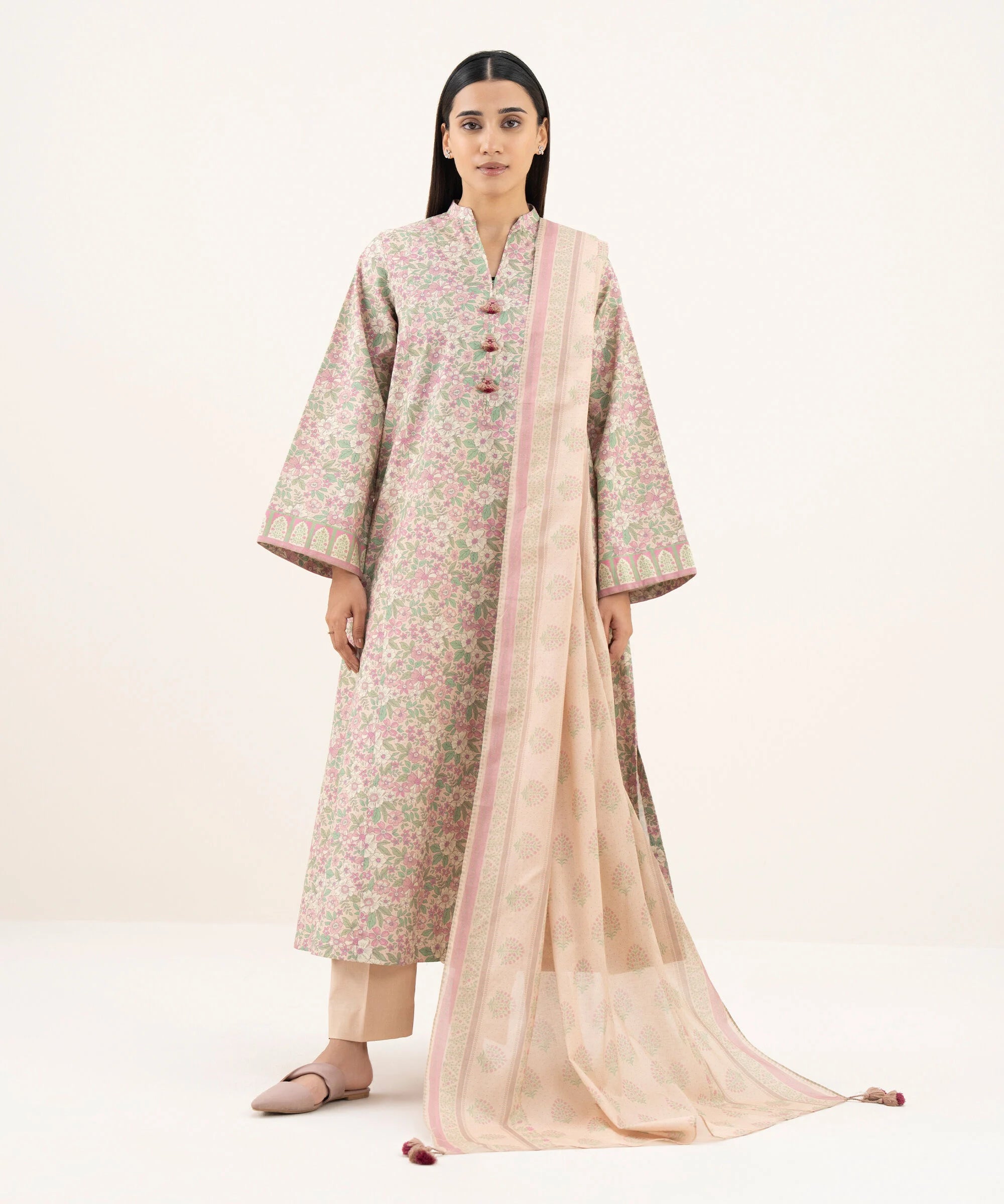 3 Piece - Printed Cotton Suit
