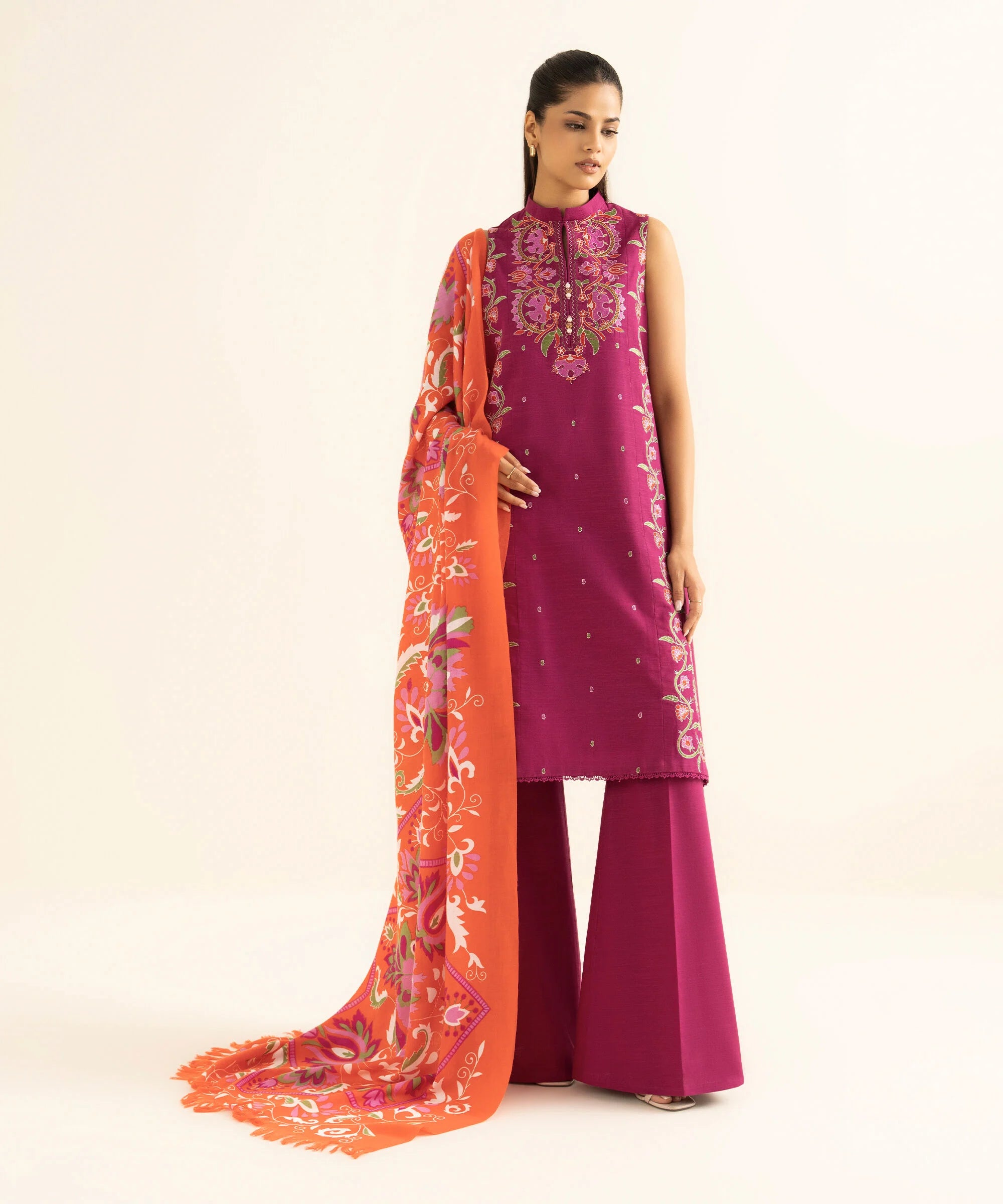 3 Piece - Embroidered Twill Suit