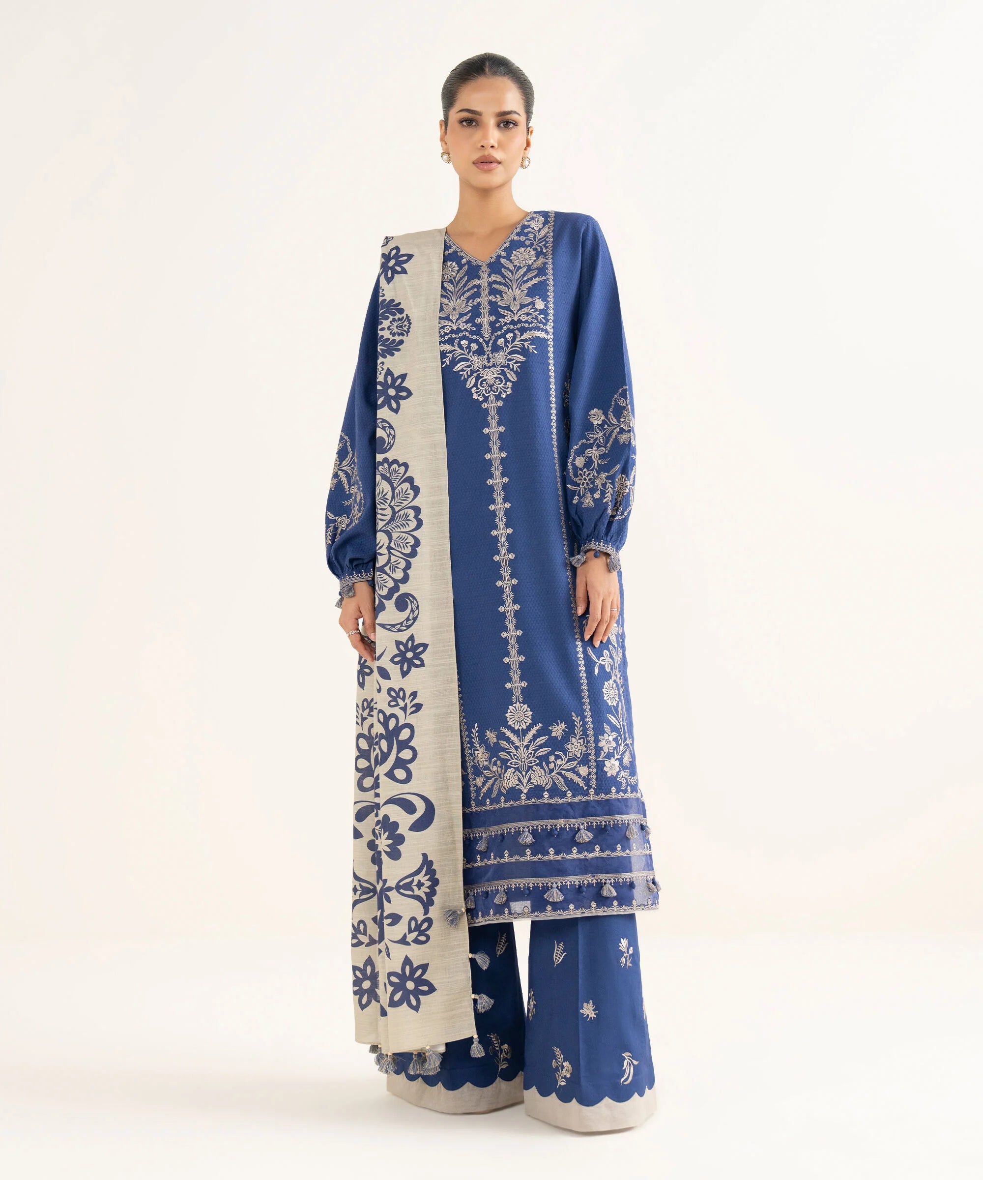 3 Piece - Embroidered Dobby Suit