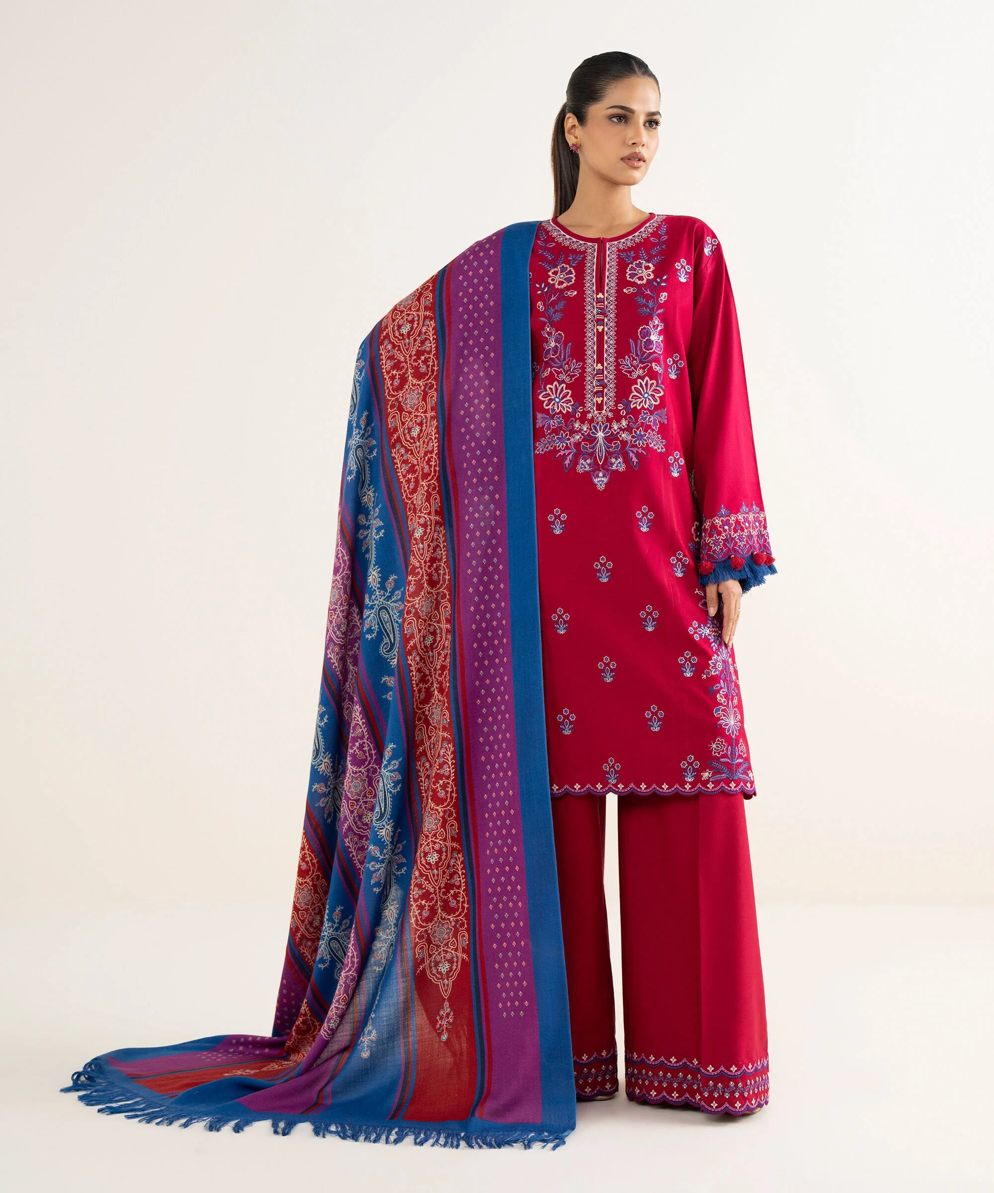 3 Piece - Embroidered Twill Suit