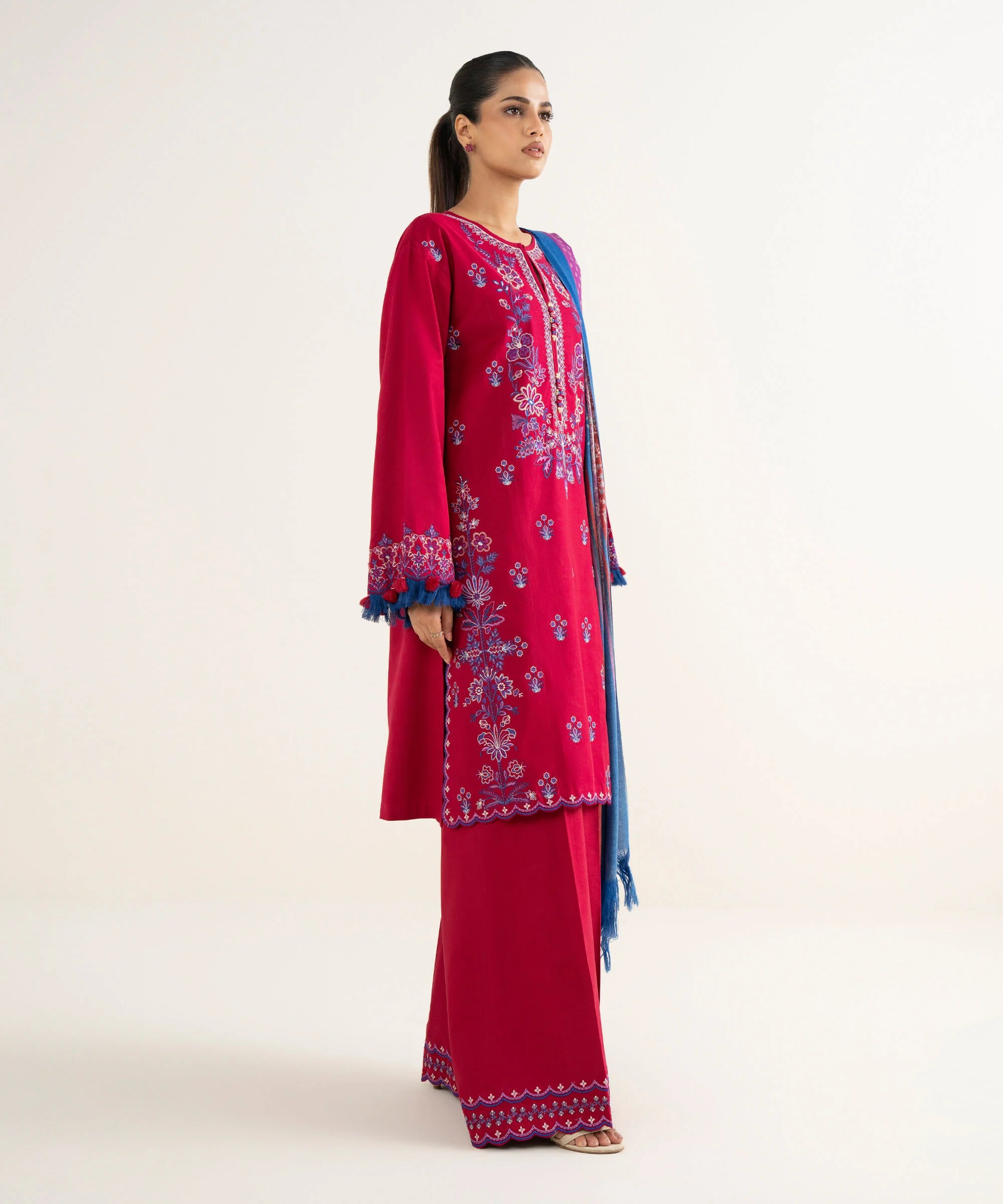 3 Piece - Embroidered Twill Suit