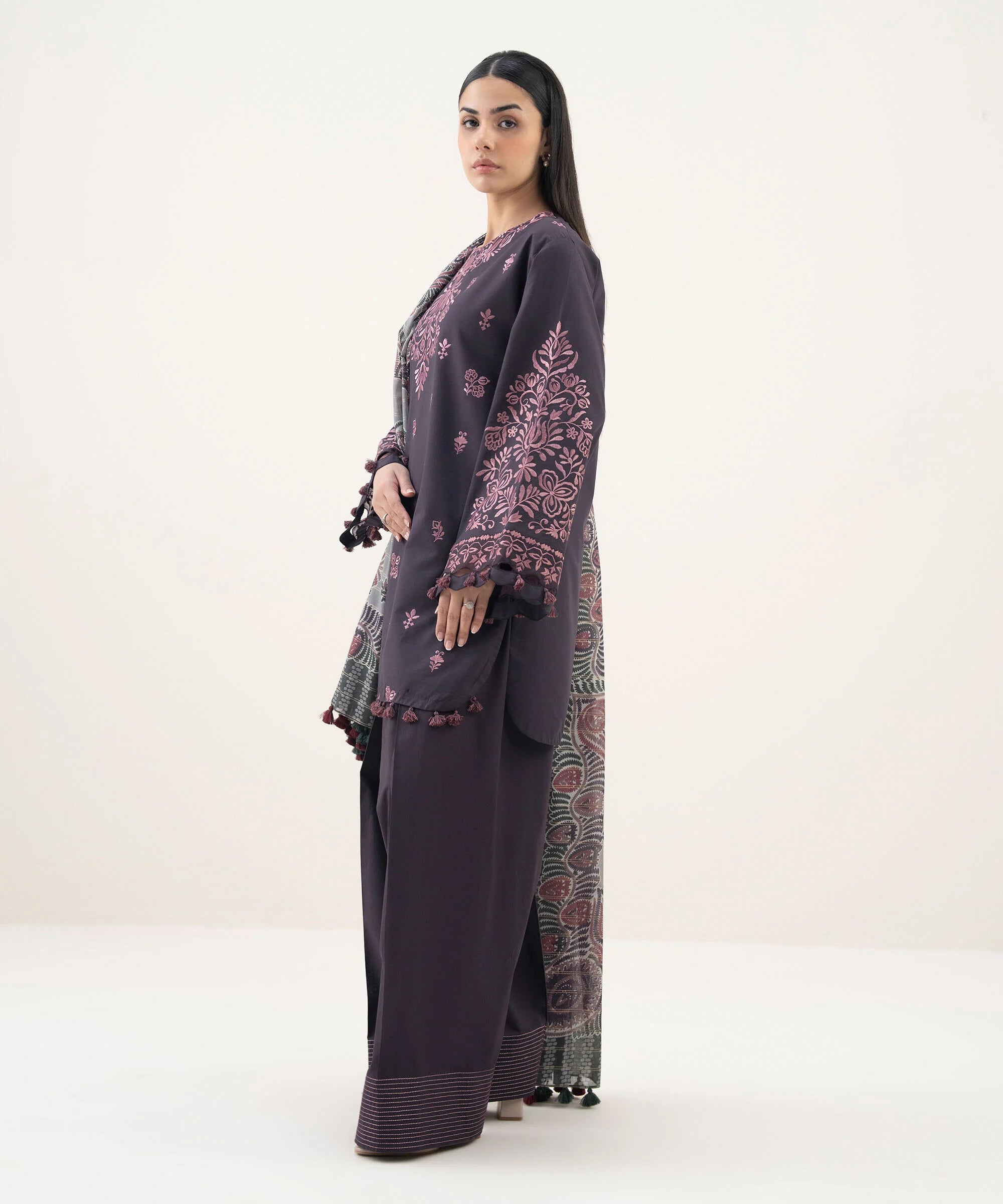 3 Piece - Embroidered Cotton Suit